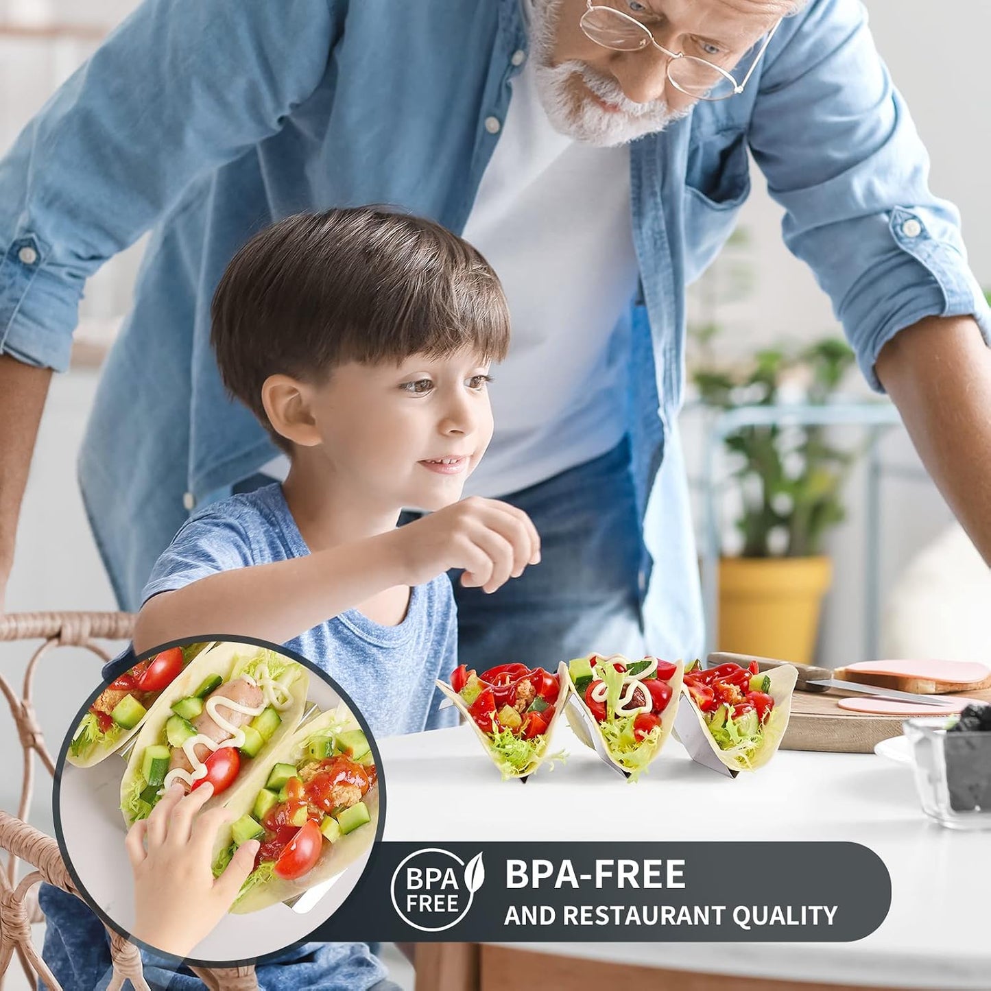 Stainless Steel Taco Holders Set of 6 - Each Metal Taco Stands for 3 Tacos - Taco Rack with Handles - Stylish Taco Shell Holders - Oven & Dishwasher & Grill Safe Taco Trays