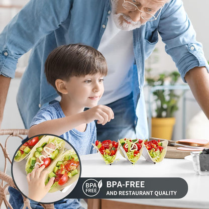 Stainless Steel Taco Holders Set of 6 - Each Metal Taco Stands for 3 Tacos - Taco Rack with Handles - Stylish Taco Shell Holders - Oven & Dishwasher & Grill Safe Taco Trays