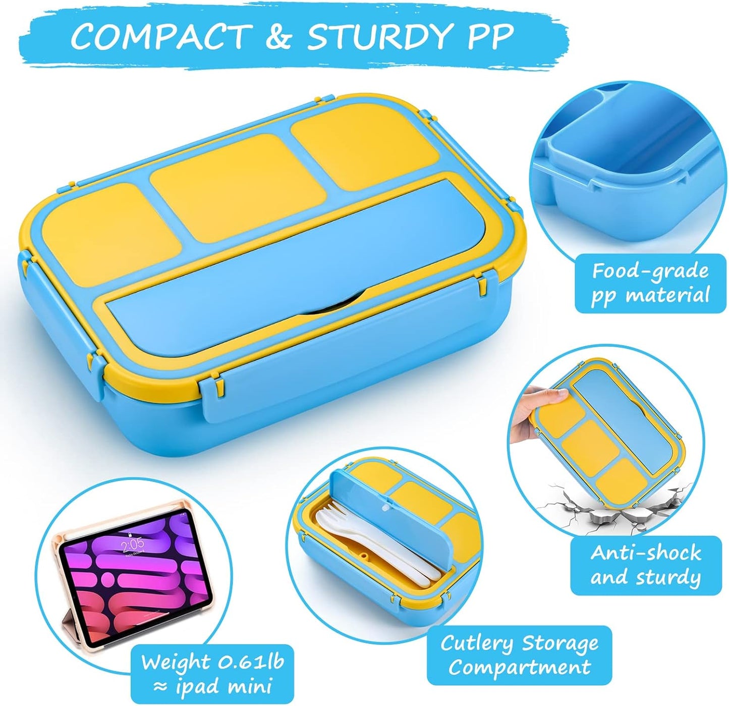 QQKO Bento Lunch Box for Kids Girls Boys, Toddler Kids Lunch Boxes for School, Lunch Containers for Adults with 4 Compartments, Sauce Container, Utensils, Food Picks and Muffin Cups, Purple