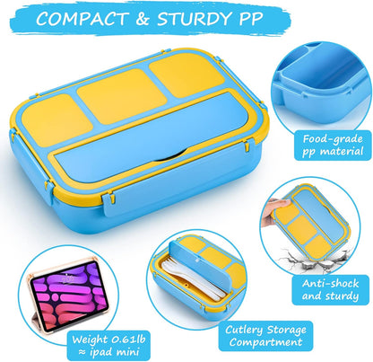 QQKO Bento Lunch Box for Kids Girls Boys, Toddler Kids Lunch Boxes for School, Lunch Containers for Adults with 4 Compartments, Sauce Container, Utensils, Food Picks and Muffin Cups, Purple