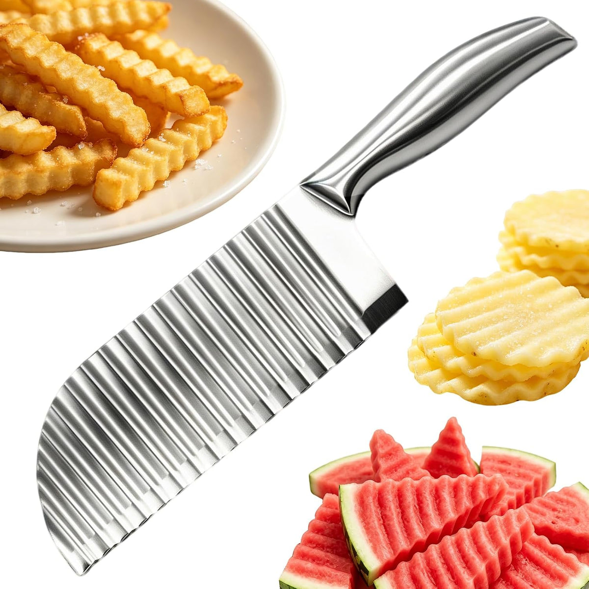 Large Crinkle Cutter, Stainless Steel Wavy Potato,French Fry Slicer