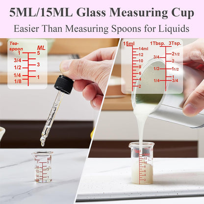 3 Piece Glass Measuring Cup Set, Includes 1/2-Cup, 1-Cup, and 2-Cup High Borosilicate Glasss Liquid Measuring Cups, Dishwasher, Freezer, Microwave, and Preheated Oven Safe, Essential Kitchen Tools