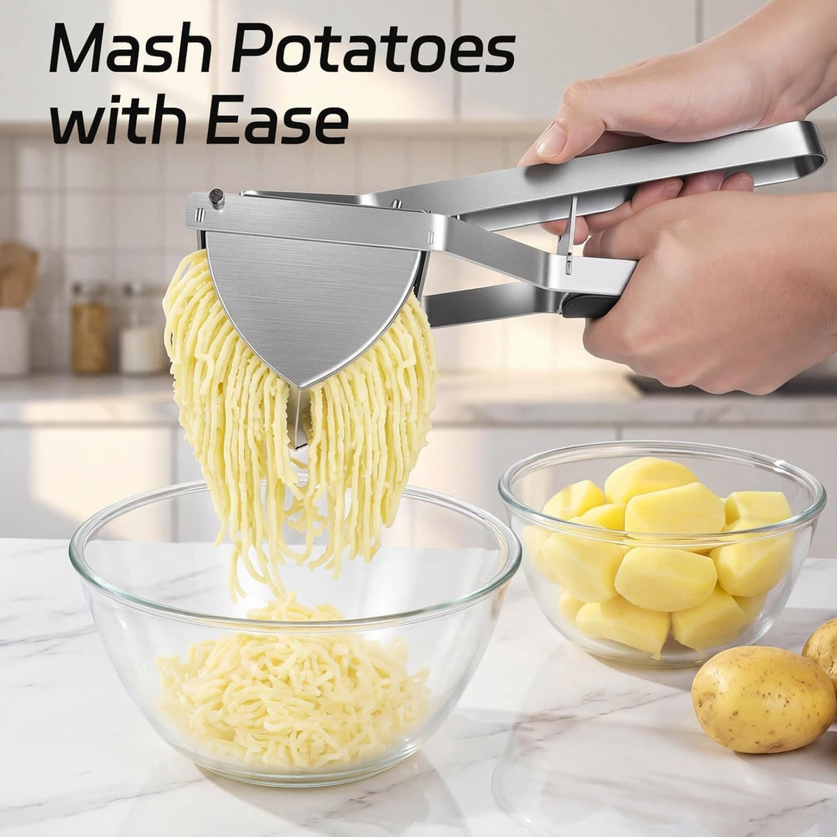 Potato Ricer Stainless Steel 22oz Large Mashed Potato Ricer for Masher Potatoes, Heavy Duty, Dishwasher Safe, Large Capacity