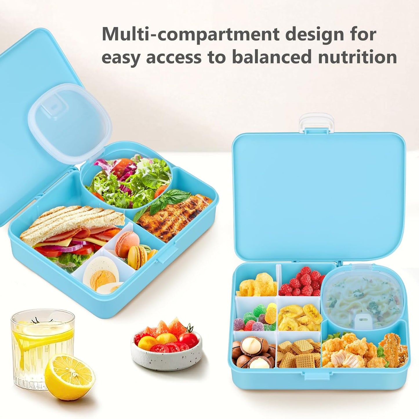 JOOPETALK Kids Snackle Lunch Box with Leak-Proof Snack Container, 8 Compartments with Detachable Dividers, BPA-Free, Dishwasher Safe – Bento Box for School & Travel(Blue)