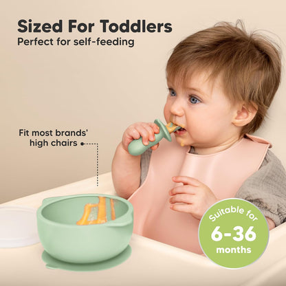 KeaBabies 2-Pack Baby Bowls with Suctions, Lids, Silicone (Terracotta)