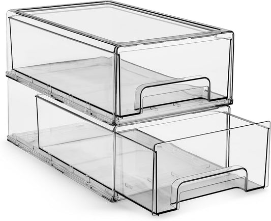 Sorbus Medium Clear Storage Drawers (6 Pack) – Stackable Organizer Drawers for Fridge, Pantry, Kitchen – Pull-Out Storage Bins with Handles, Slide Out Acrylic Drawers