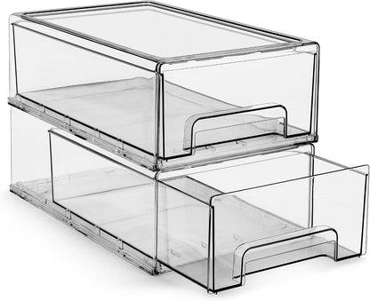 Sorbus Medium Clear Storage Drawers (6 Pack) – Stackable Organizer Drawers for Fridge, Pantry, Kitchen – Pull-Out Storage Bins with Handles, Slide Out Acrylic Drawers