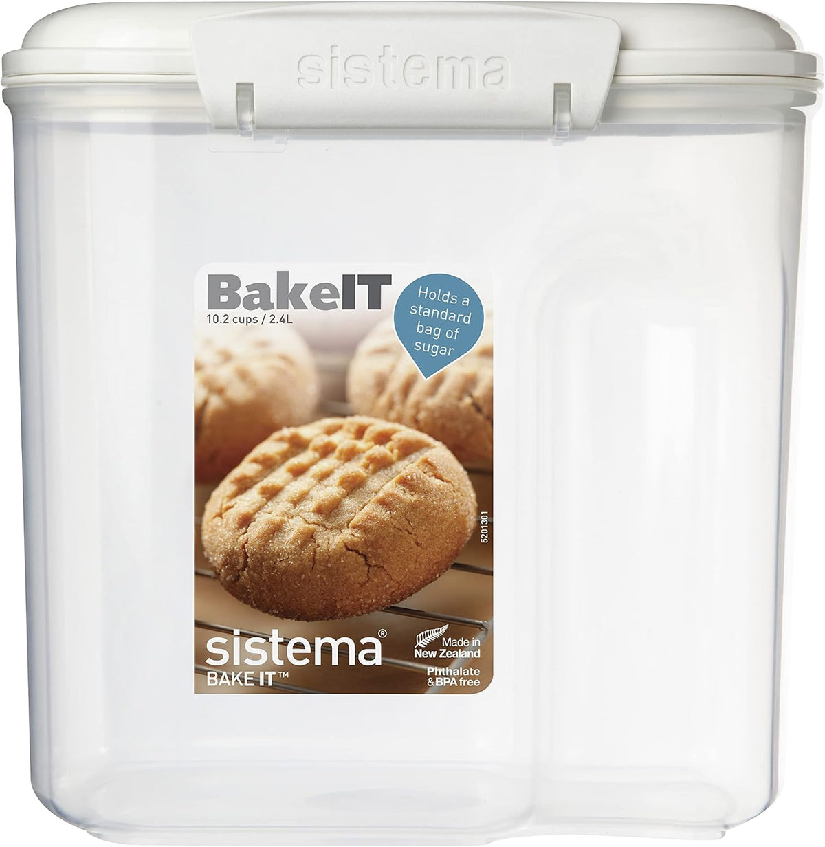 Sistema Flour and Sugar Storage Containers for Pantry with Lids and Measuring Cup, Dishwasher Safe, 13.7-Cup, White