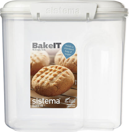 Sistema Flour and Sugar Storage Containers for Pantry with Lids and Measuring Cup, Dishwasher Safe, 13.7-Cup, White