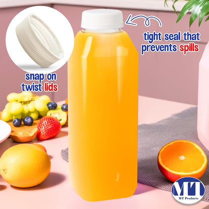 MT Products PET Plastic Juice Bottles 16 oz. - Clear Take-Out Containers (Pack of 12) - Made in USA