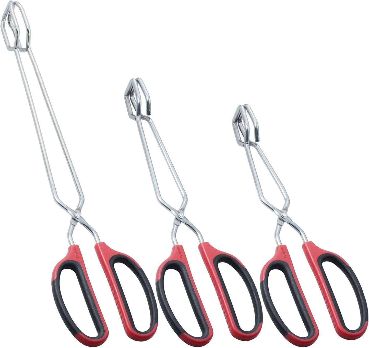 HINMAY 10" 12" 16" Stainless Steel Kitchen Tongs Set, Non-Slip Comfortable Grip Scissor Tongs for Cooking, Grilling & Serving, Set of 3