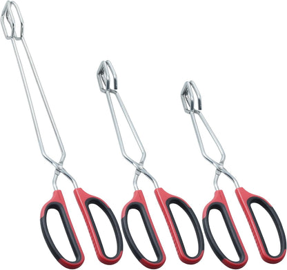 HINMAY 10" 12" 16" Stainless Steel Kitchen Tongs Set, Non-Slip Comfortable Grip Scissor Tongs for Cooking, Grilling & Serving, Set of 3