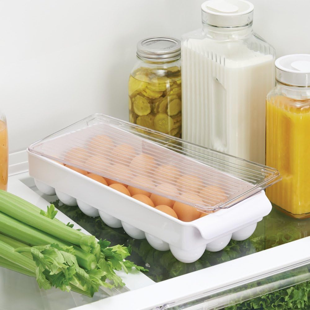 iDesign Clear Plastic Egg Holder for Fridge with Lid - 21 Egg Storage Container Organizer Bin