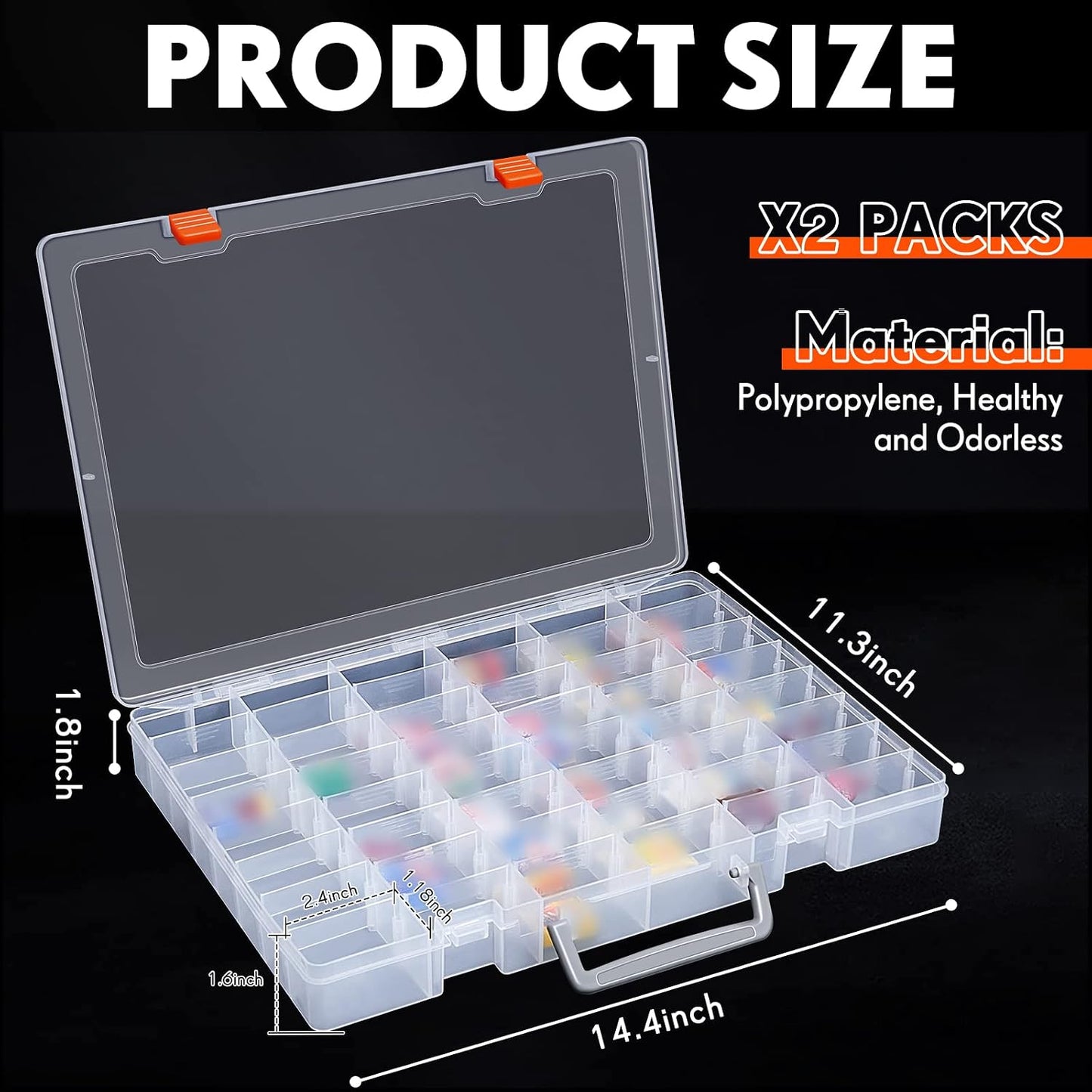 Juexica 2 Pcs Large 48 Grids Plastic Storage Bead Organizer Box, Tackle Box, Compartment Organizer Container with Adjustable Dividers for Jewelry Art Crafts Toys Screw Small Parts(Clear)