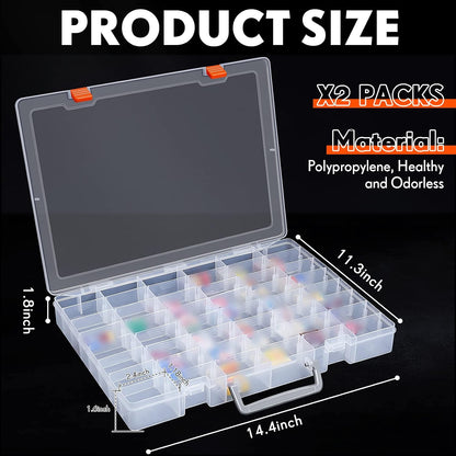 Juexica 2 Pcs Large 48 Grids Plastic Storage Bead Organizer Box, Tackle Box, Compartment Organizer Container with Adjustable Dividers for Jewelry Art Crafts Toys Screw Small Parts(Clear)