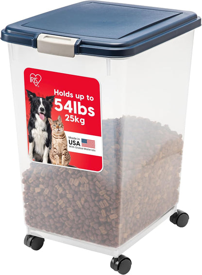 IRIS USA Airtight Dog Food Storage Container, Up to 30 lbs, Attachable Wheels, for Dog Cat Bird and other Pet Food Storage Bin, Keep Fresh, Easy Mobility, BPA Free, Black