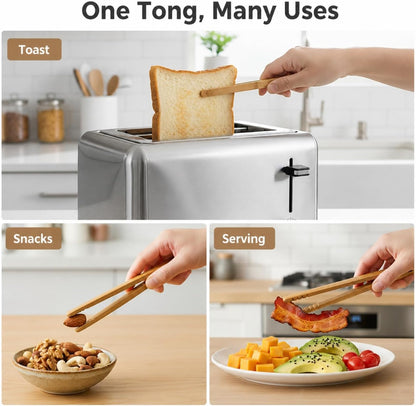 I-MART Bamboo Toaster Tongs 7 Inch Set of 2, Wooden Toast Tongs for Small Kitchen Use, Bagels, English Muffins, Waffles, Tea Bags, Pickles and Charcuterie Serving