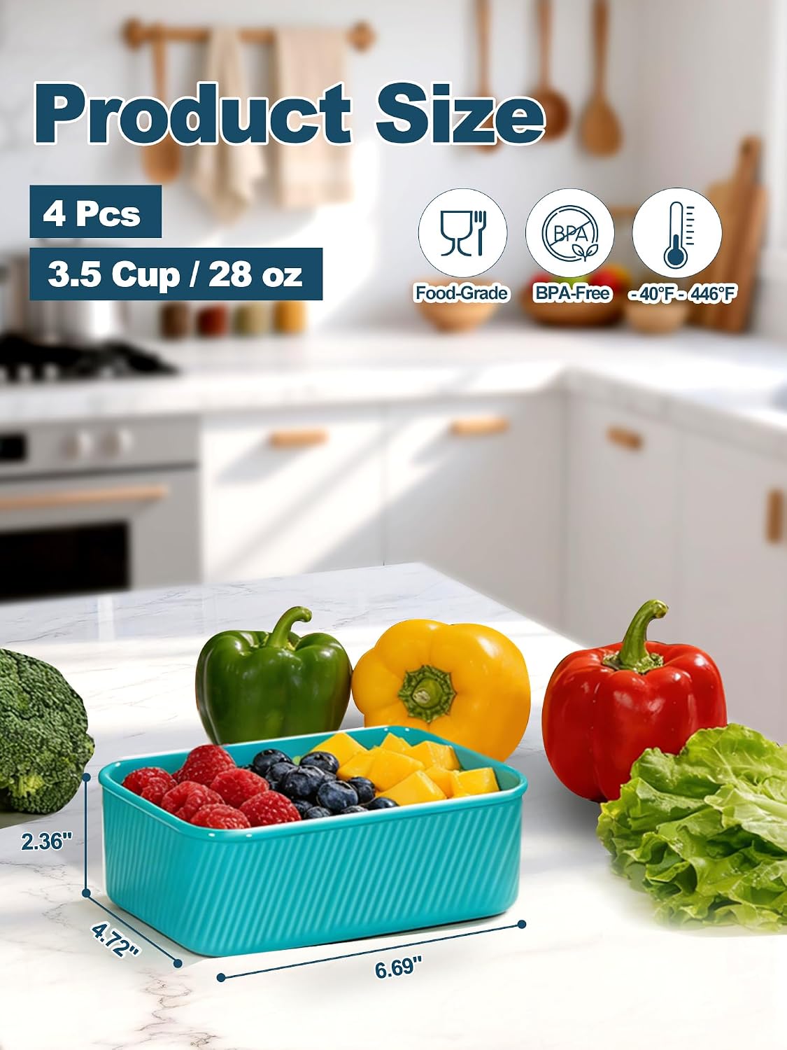 4 PCS 3.5 Cup Silicone Freezer Trays with Lid, Durable Silicone Soup Freezer Molds for Meal Prep and Food Storage, Reusable Freezer Containers for Soups Sauces Stews Curries (Lake Blue)