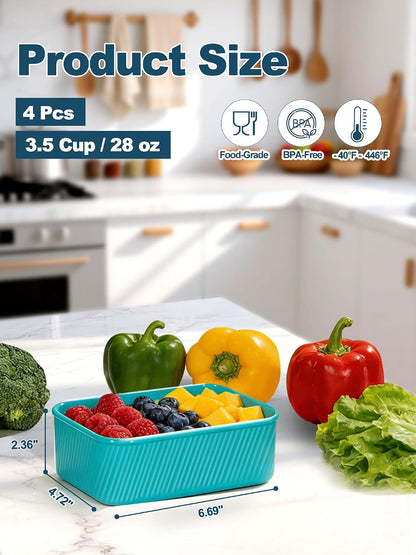 4 PCS 3.5 Cup Silicone Freezer Trays with Lid, Durable Silicone Soup Freezer Molds for Meal Prep and Food Storage, Reusable Freezer Containers for Soups Sauces Stews Curries (Lake Blue)