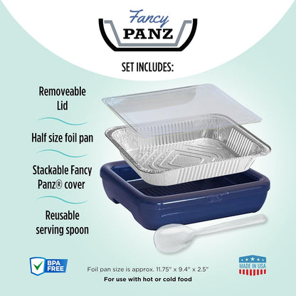 Fancy Panz Red Classic Aluminum Foil Pan Carrier with Secure Latch Lid - Reusable Casserole Carrier for Half Size Pans - Food Transport Holder for Potlucks, Parties, Tailgates & Entertaining