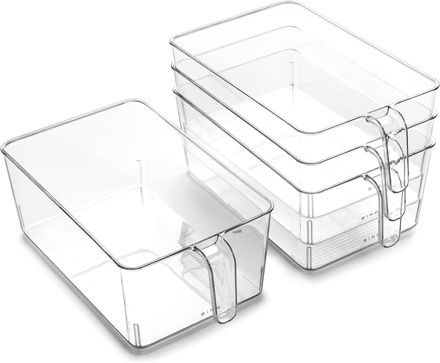 BINO l Plastic Storage Bins l THE HOLDER COLLECTION l 4-Pack, Medium Multi-Use Clear Containers for Organizing with Built-in Handles l Pantry Organization & Storage l Kitchen Organizer l Storage Bins