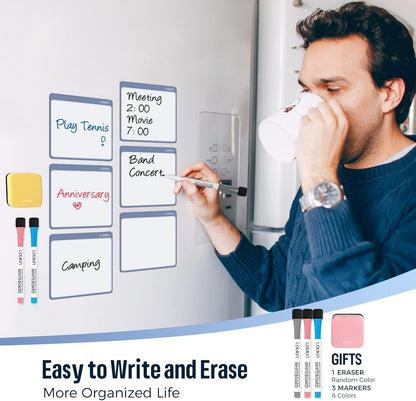 loukin Dry Erase Checklists 4 Pack, Electrostatic Clings to Any Shiny Surface, 7.9"×5.9" Whiteboard Shopping List, Reusable to do List for Office, Classroom, Refrigerator, 6 Markers&1 Eraser Included