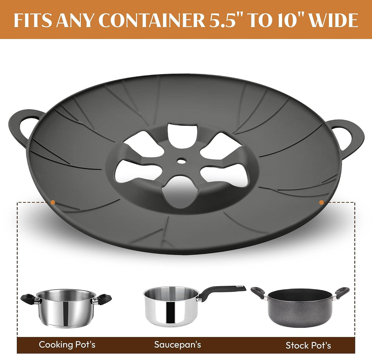 Chai, Tea & Milk Boil Over Spill Stopper Silicone Lid – Pots & Saucepans Universal Fit | Food-Safe, BPA-Free, Dishwasher Safe, withstand up to 520°F Temp