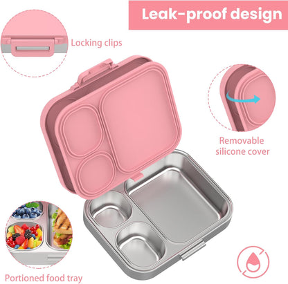 Pawtong Stainless Steel Bento Lunch Box for Kids | 3-Compartment Lunch Box Container Kids | 100% Leakproof, Eco-Friendly, Perfect Portion Control for Kids&Adult Healthy Meals (Purple)