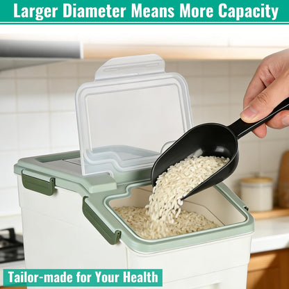 4 Pack Rice Container 25 lbs Large Bulk Flour Sugar Storage Holdhouse Plastic Grain Cereal Dry Goods Bin with Spoon and Measuring Cup for Kitchen Pantry Organization - Green