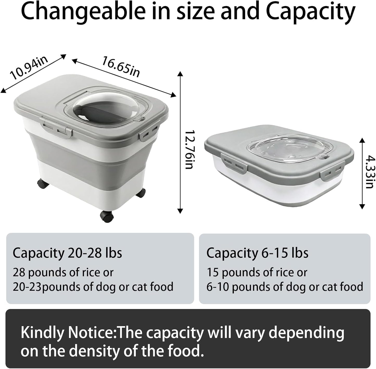 Rice Storage Container Collapsible 20-28 Lbs Food Storage Container with Rolling Wheels and Clear Airtight Lid. BPA Free Flour for Storing Rice, Flour, and Cat Dog Food Storage Container (Pink)