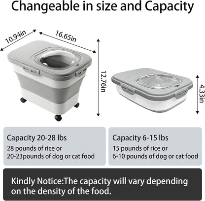 Rice Storage Container Collapsible 20-28 Lbs Food Storage Container with Rolling Wheels and Clear Airtight Lid. BPA Free Flour for Storing Rice, Flour, and Cat Dog Food Storage Container (Pink)
