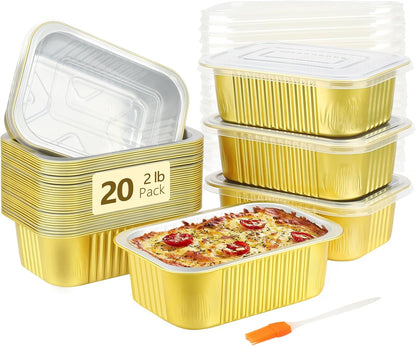 LNYZQUS 1lb Small Foil Pans With PP Lids 50 Pack, 16oz Heavy Duty Aluminum Leftover Containers Holders,Disposable Baking Tins To Go Containers For Cooking Heating Storing Meal Prep