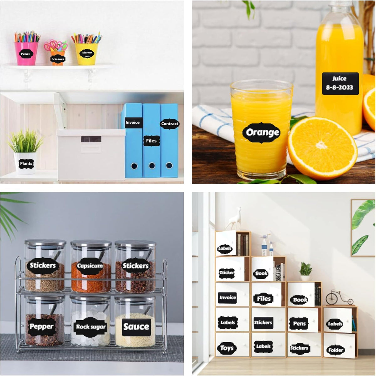 Chalkboard Labels 180pcs Waterproof Reusable Label Stickers with 2 White Liquid Chalk Markers for Storage Bin, Food Container, Mason Jars 5X7.5cm Black