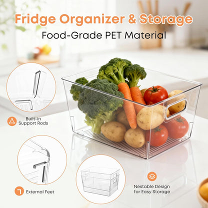 MOONEDGE 4 Pack Clear Plastic Organizer Bins, 2 Large & 2 Small Storage Set | Storage Bins for Pantry, Space-Saving Organizer Containers for Cabinets, Under-Sink, Bathroom, Kitchen, Freezer, Home Storage
