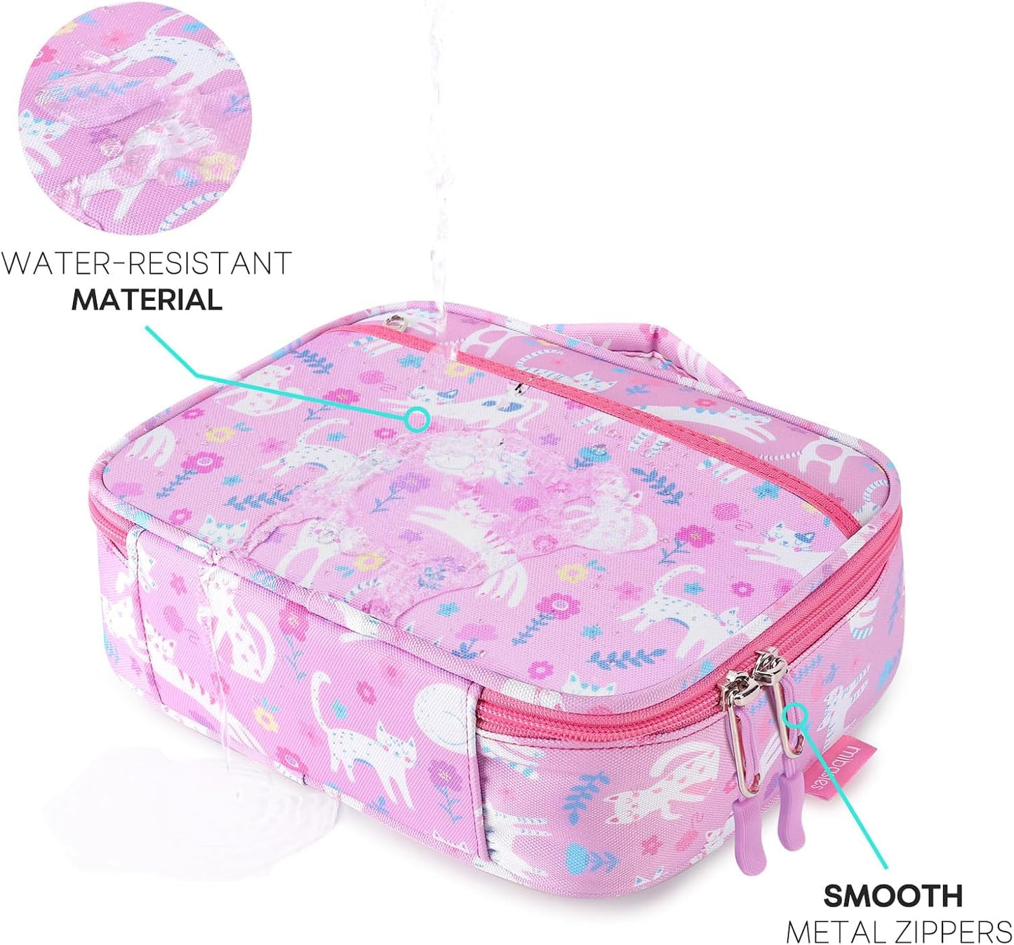 mibasies Kids Lunch Box for Girls Toddler, Insulated and Reusable Lunch Bag for School, Pink Rainbow