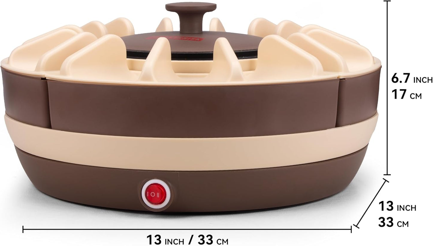 SugarWhisk Lazy Susan Taco Bar & Condiment Containers with Lids, 4 Taco Holders for Taco Tuesday Kit, Fondue Pot for Taco Bell Sauce, Burritos, Nachos, and Fajitas, Brown