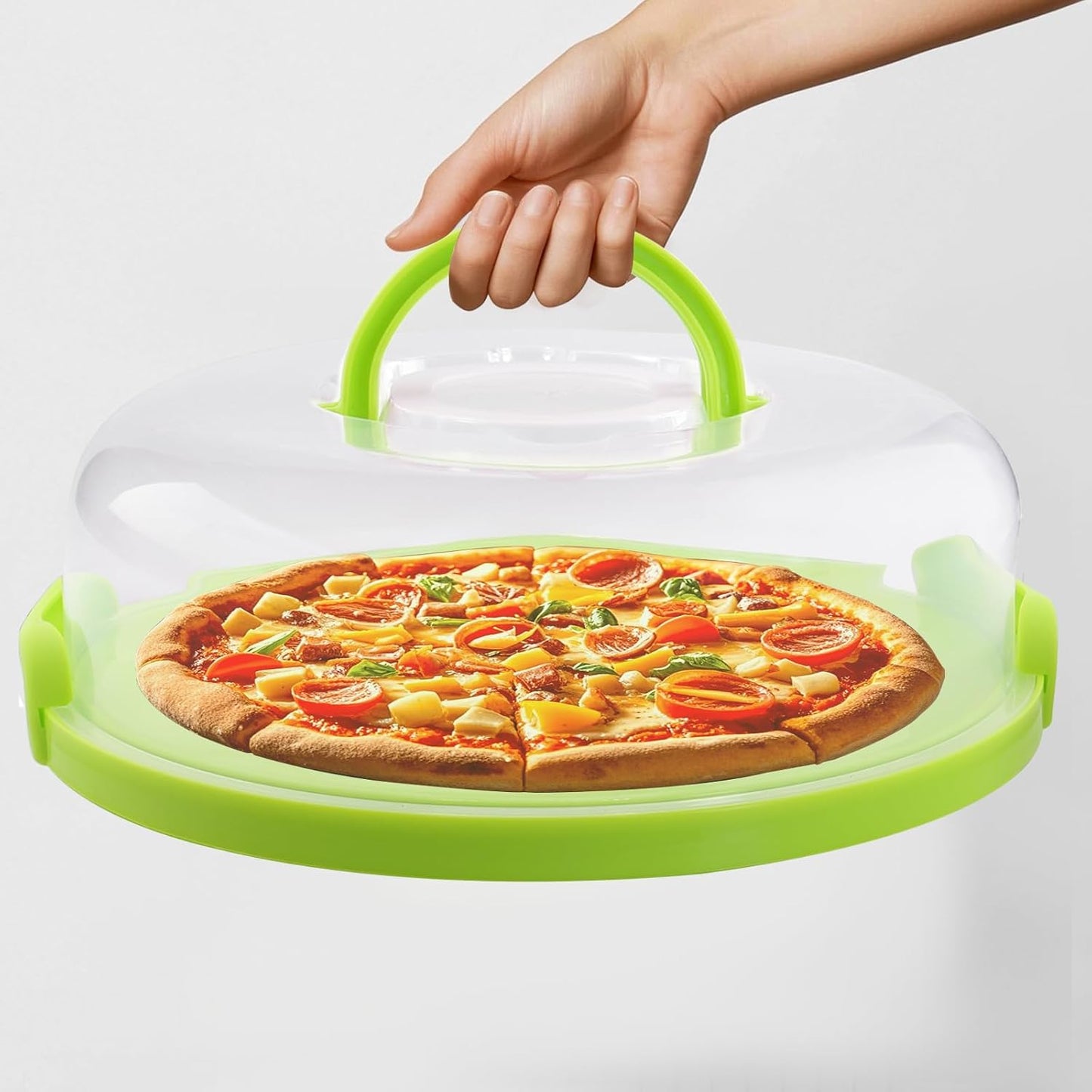 12inch Portable Pie Carrier with Lid and Cupcake Muffin Tart Cookie Keeper Food, for Wedding Party Baby Shower Party Christmas (Green)