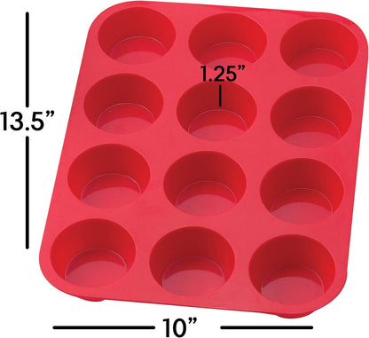 Mrs. Anderson's Baking Silicone 12-Cup Muffin Pan Baking Mold, BPA Free, Non-Stick European-Grade Silicone, 13.5 x 10 x 1.25-Inches