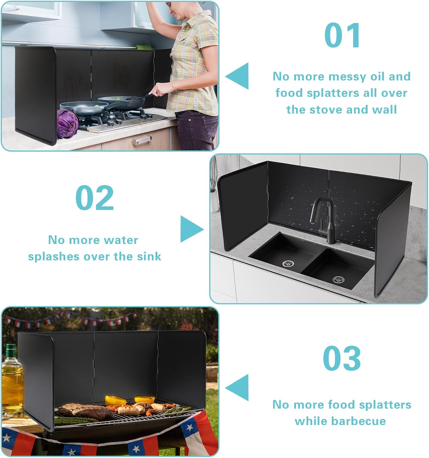 4 Sided Oil Splatter Guard Grease Splatter Guard Stove Splatter Guard, Splatter Guards Splatter Screen for Frying Pan,Large Foldable Splash Guard for Stove Top, Upgrade Steel Anti Splatter Shield,30CM