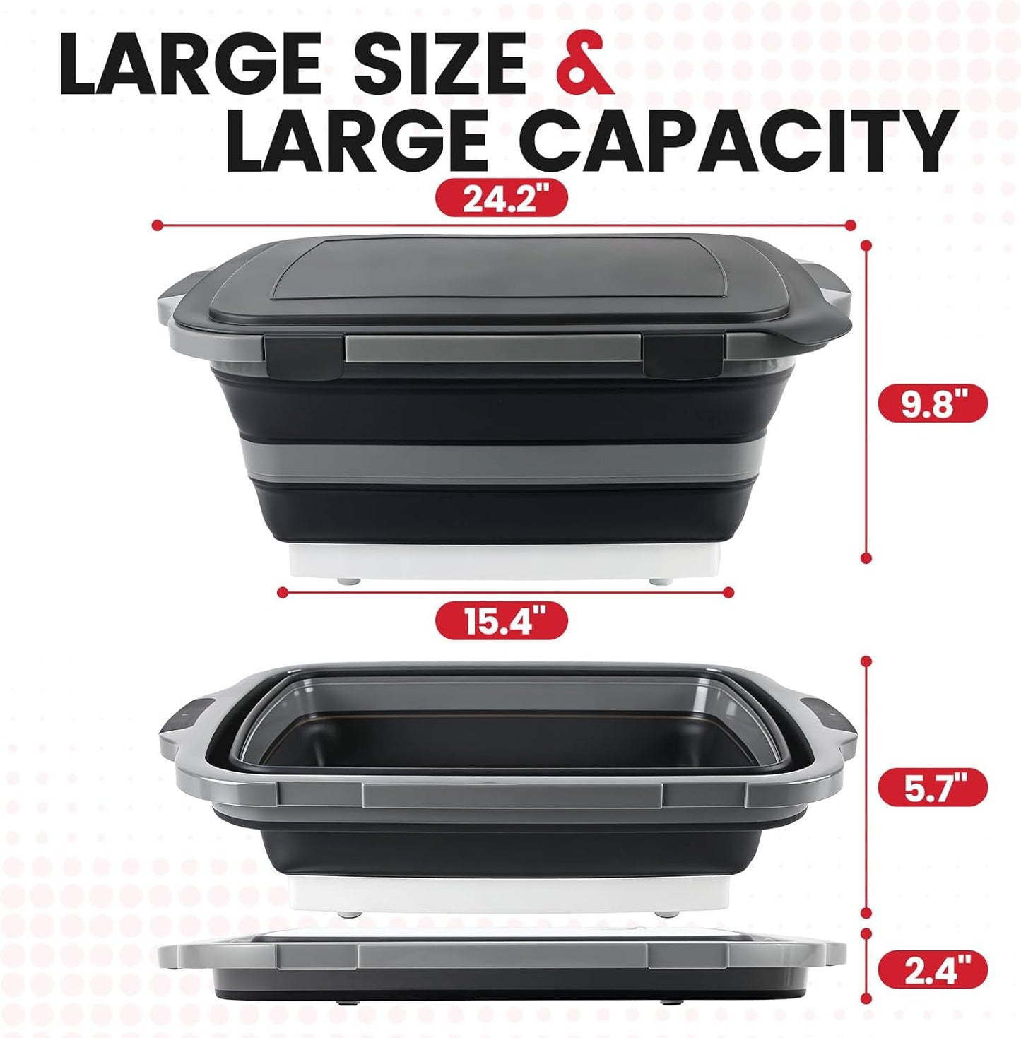 BBQ Prep Tub 3-IN-1 Large 16L Collapsible Cutting Board with Locking Lid for Meal Prep Marinating Food, Camping Sink with Colander, Dish Basin, Storage Blanket for Camping Picnic BBQ, Black