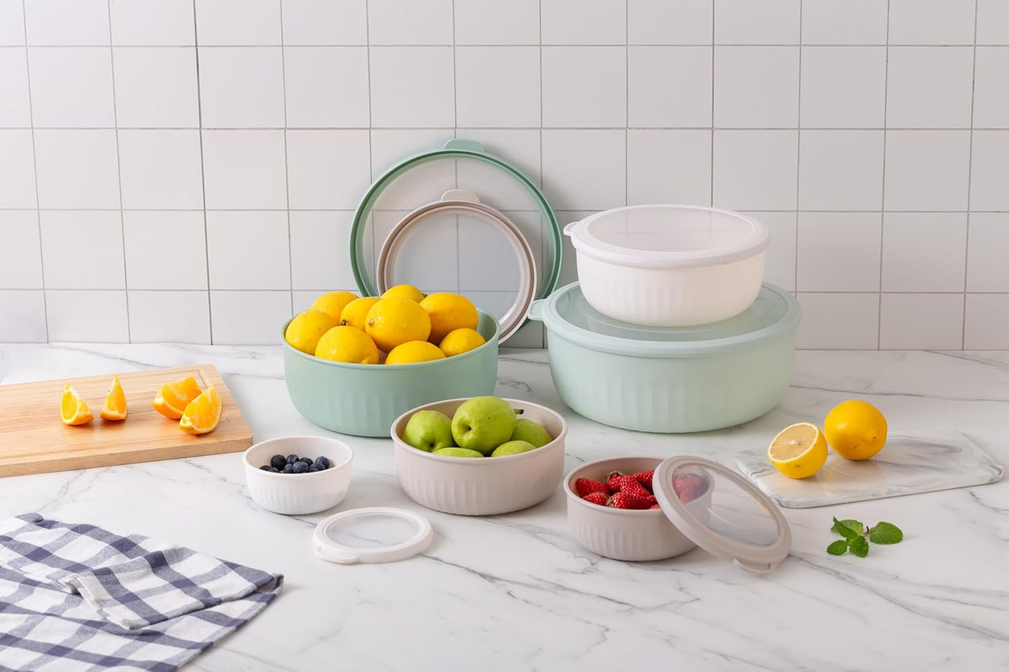 COOK WITH COLOR Prep Bowls with Lids- Wide and Deep Nesting Plastic Small Mixing Bowl Set with Lids, 8 Piece Set - Wide Bowls, Blue