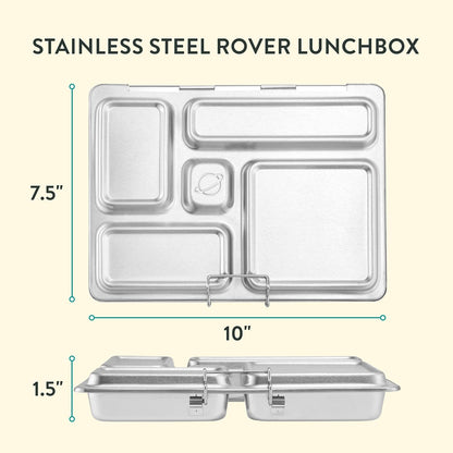 PlanetBox Rover Stainless Steel Bento Box Style Lunch Box Kit for Kids with 5 Compartments – Space Animals Edition includes Insulated Lunch Bag, Leakproof Food Containers and Matching Magnets