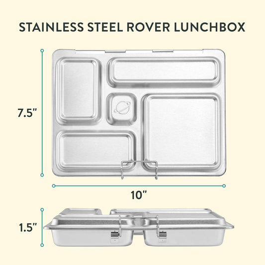 PlanetBox Rover Stainless Steel Bento Box Style Lunch Box Kit for Kids with 5 Compartments – Space Animals Edition includes Insulated Lunch Bag, Leakproof Food Containers and Matching Magnets