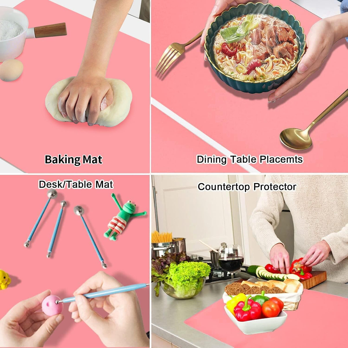 Extra Large Dark Green Countertop Mat - Silicone Table Kitchen Desk Mat - Non-Slip & Heat Resistant - Dinner Placemat Pastry Dough Rolling Mat - Colors A