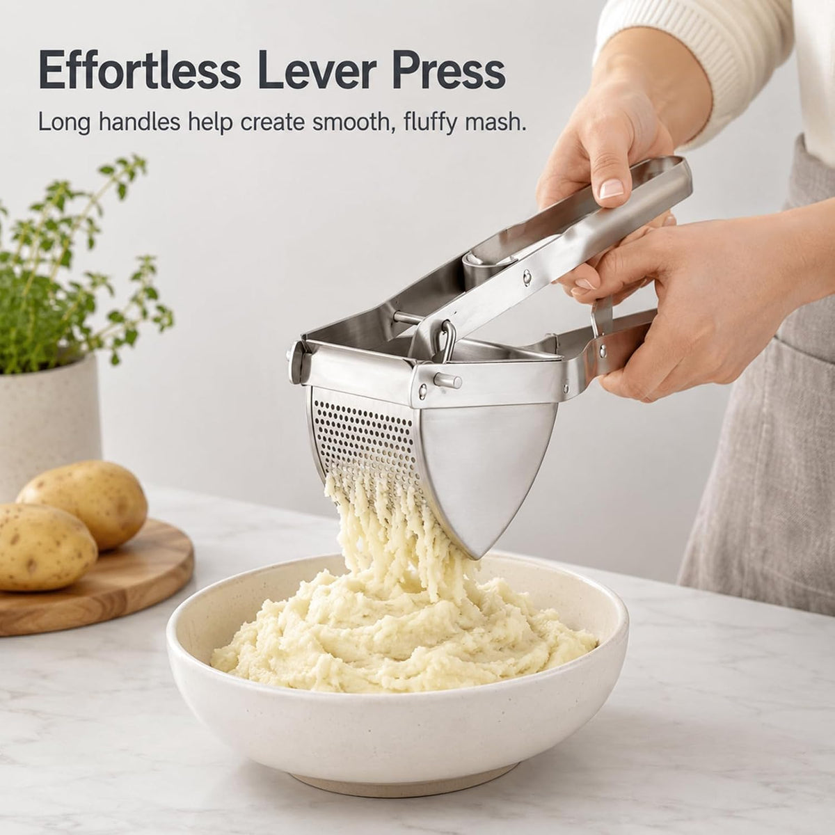 22 oz Potato Ricer & Masher, Heavy Duty Large Food Masher Stainless Steel