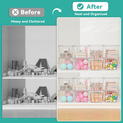 6 Pack Small Clear Storage Bins with Lids, Acrylic Arts and Craft Storage Containers, Stackable Clear Plastic Craft Storage Bins with Handles for Pantry Organizers and Storage, Kitchen, Fridge, Office