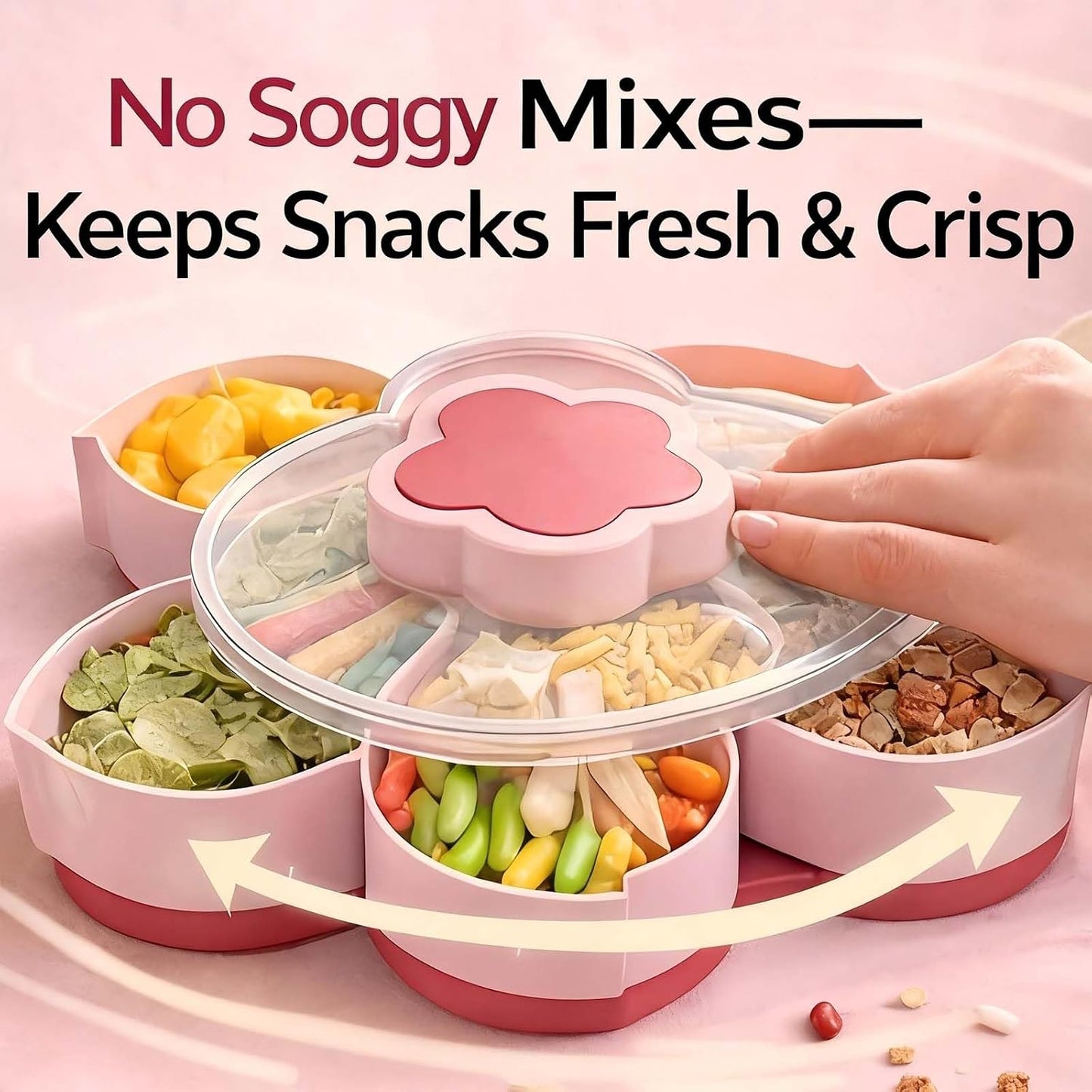 Divided Spin and Snack Tray, Rotating Serving Tray with Lid - Spinning Divided Tray for Snacks, Dips, Veggies, Fruit, Lazy Susan Organizer for Kitchen Party Picnic Travel (2, Blue)