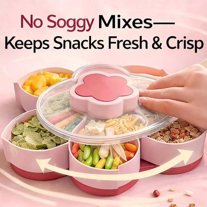 Divided Spin and Snack Tray, Rotating Serving Tray with Lid - Spinning Divided Tray for Snacks, Dips, Veggies, Fruit, Lazy Susan Organizer for Kitchen Party Picnic Travel (2, Blue)