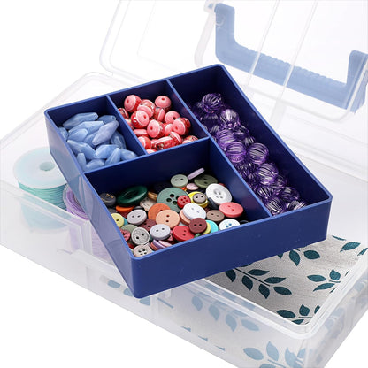 JUXYES Clear Art Craft Supply Storage Bin Sewing Box With Handle Lid | Clear Stackable Latching Craft Storage Bin for School Office, Organizing Stationery, Sewing, Art Craft, DIY Supplies