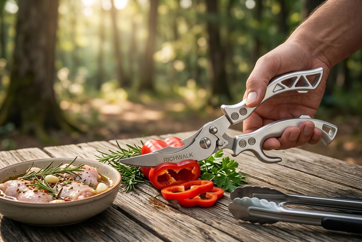 Kitchen Scissors - Heavy Duty Poultry Shears Sharp Cutting Food Chicken Bone Meat Vegetable for Cooking, Multipurpose Stainless Steel Utility Scissors, Safety Lock